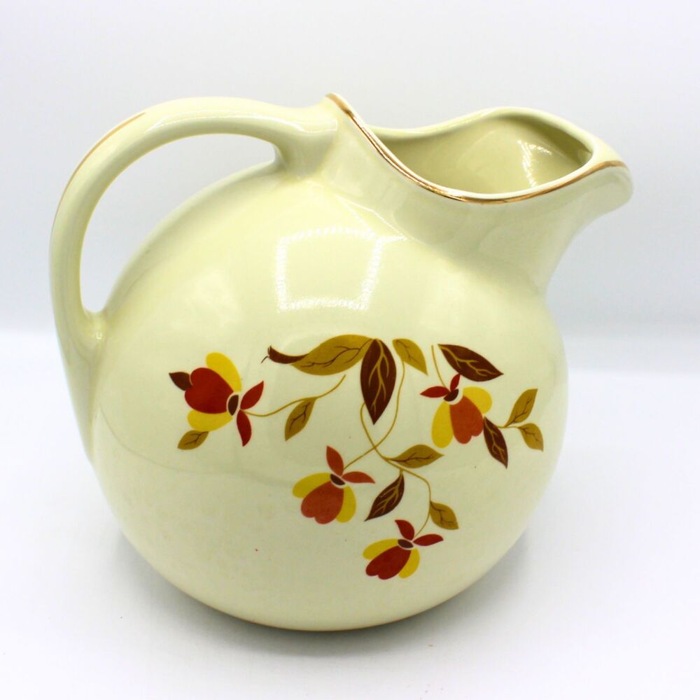 Vintage Hall Ball Pitcher Autumn Leaf Pattern Fall Kitchen Decor Retro Tableware